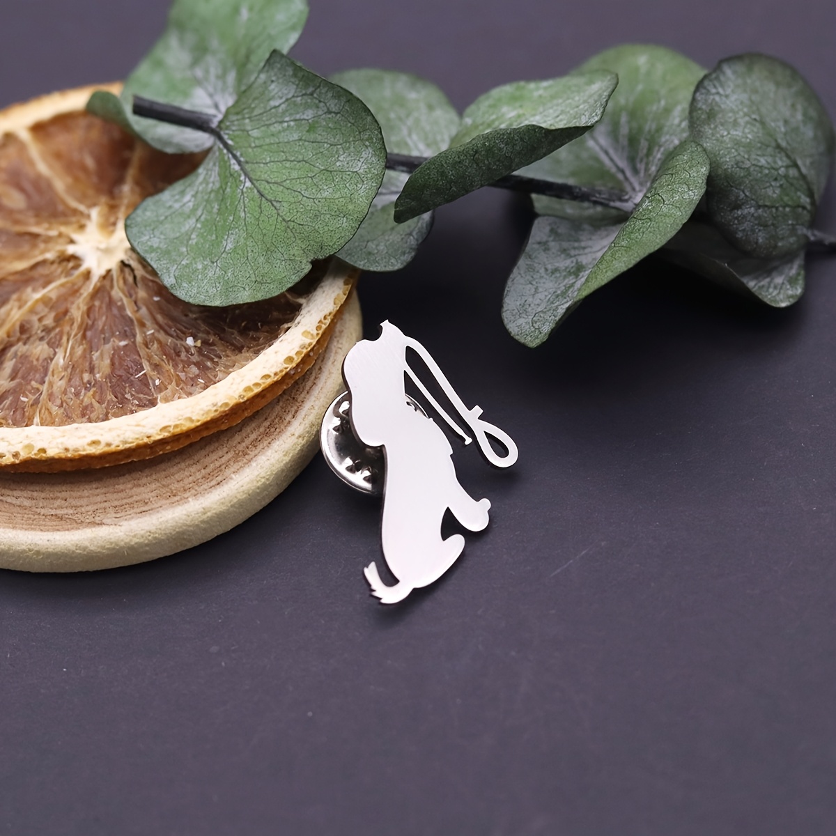 Bohemian Minimalist Sitting Dog Brooch Pin with Leash